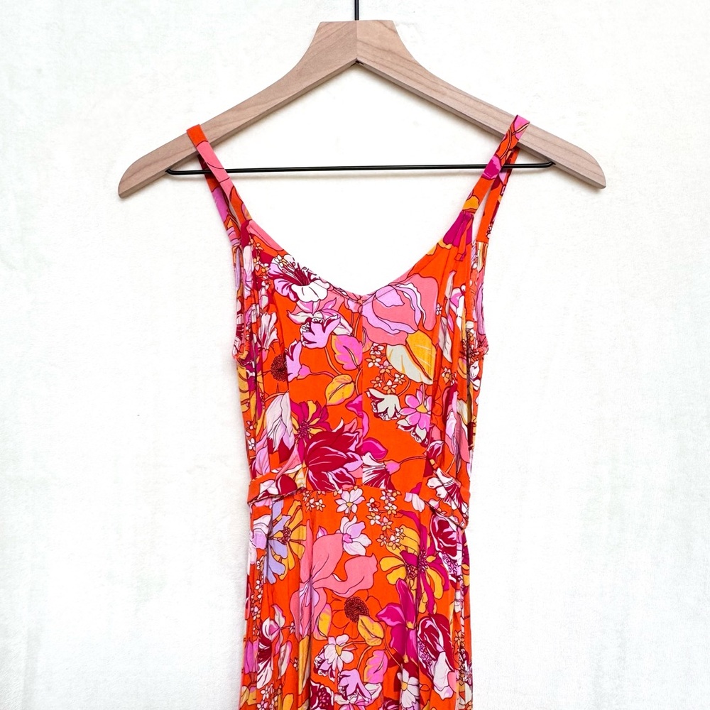 Vince Camuto Orange & Pink Floral Print V-Neck Maxi Dress - Picture 6 of 10